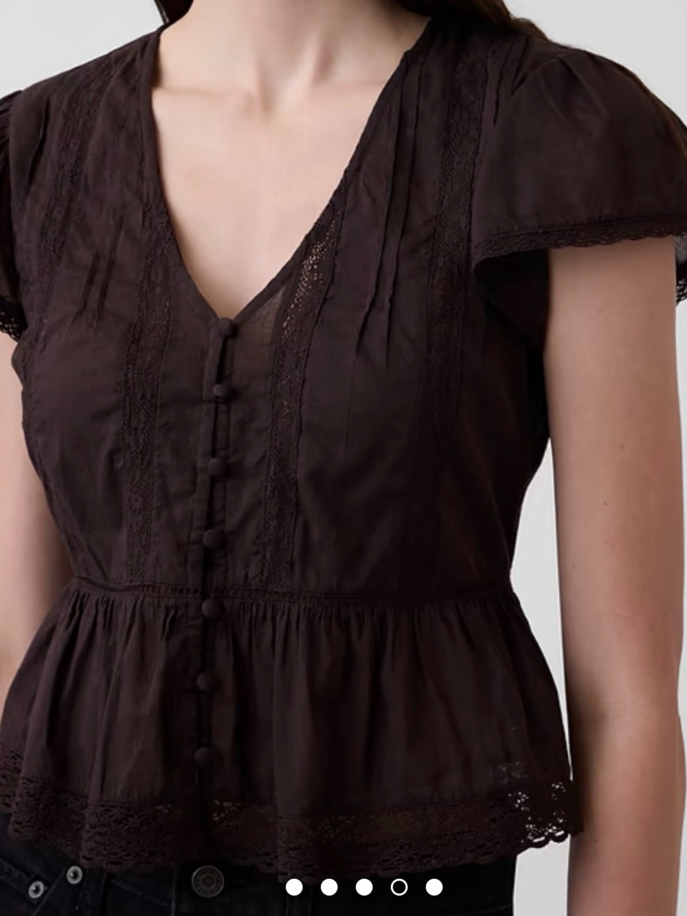 GAP Lace Voile Peplum Crop Top WomDark Brown Crochet-Trim Medium Petite
